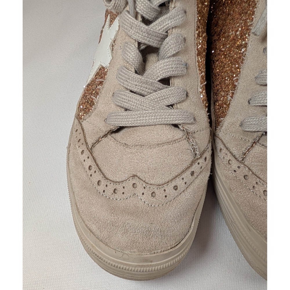 ShuShop Rina Rose Gold Glitter Star High Top Sneakers Beige Womens 8 - Picture 6 of 10